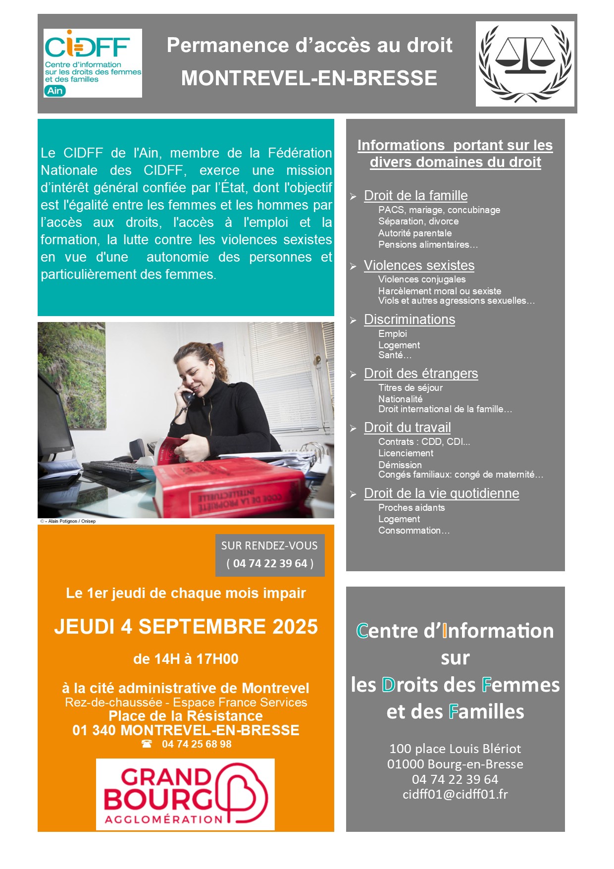 Affiche permanence juridique Montrevel septembre 2025